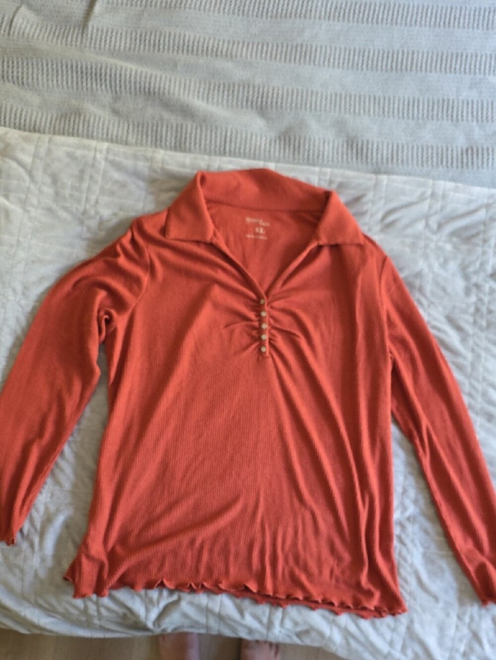 Grace & Lace Rust Ribbed Button-Front Polo Top - XL - Picture 3 of 5